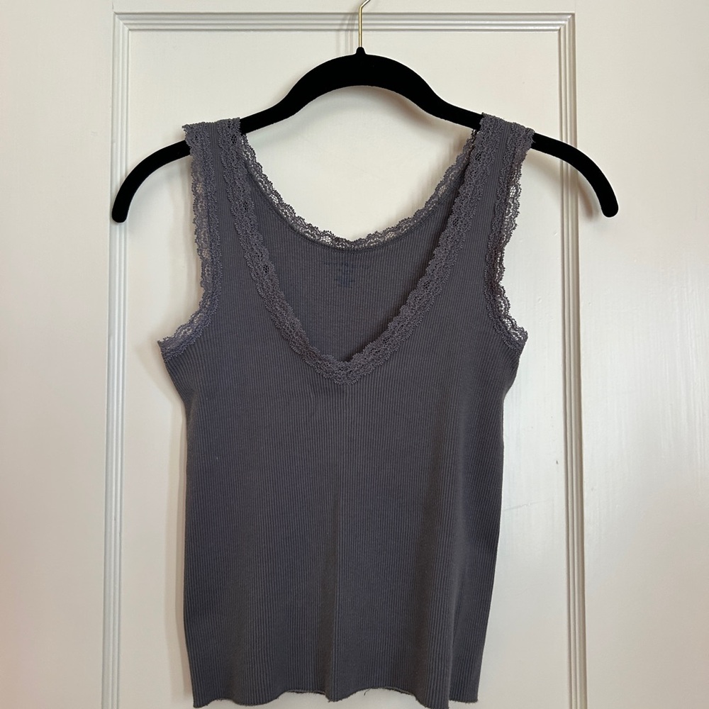 Brandy Melville Gray Lace-Trim Tank Top
